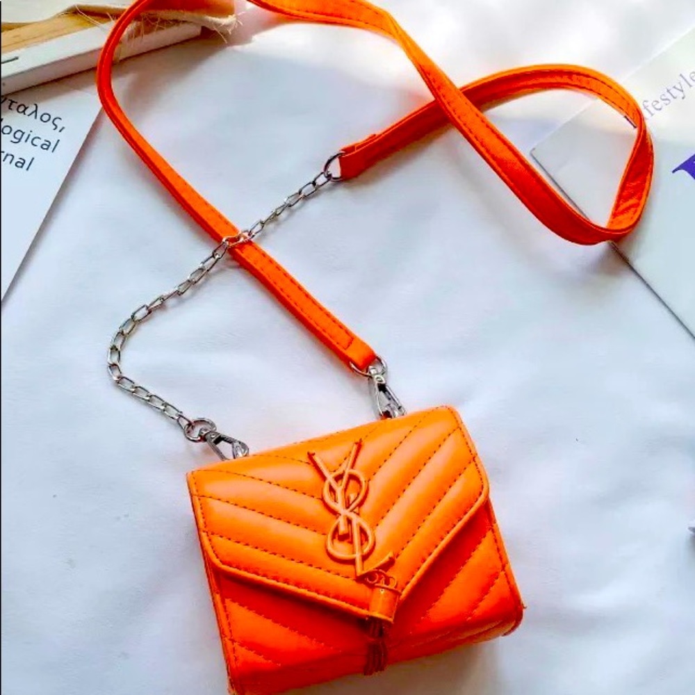 Orange Quilted Mini Crossbody Bag for Girls – Trendy Kids Fashion Purse